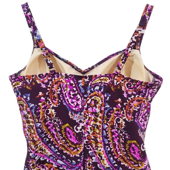 Miraclesuit One Piece size 12/14 Plum Paisley Ruched Tummy control Swimsuit - Picture 6 of 14